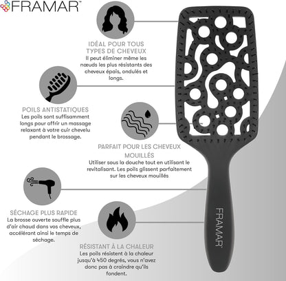 Brosse Démêlante Cheveux Bouclés - Cheveux Bouclés, Démêlante Flexible Ventilée, Hair Brush for Women Brosse Brushing Professionnelle, Noir